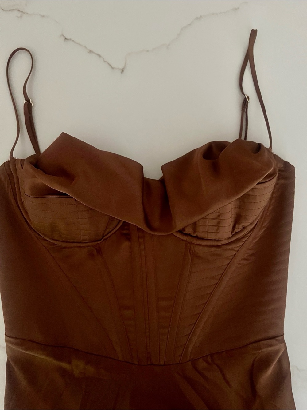 House of CB Charmaine Chocolate Corset Satin Maxi Dress size Medium - Picture 7 of 14